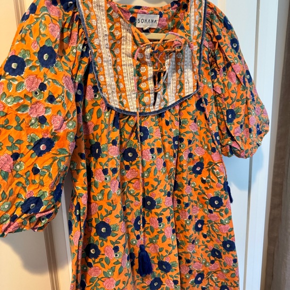 Sohana Floral Orange and Blue Mini Dress | XS - Picture 4 of 6